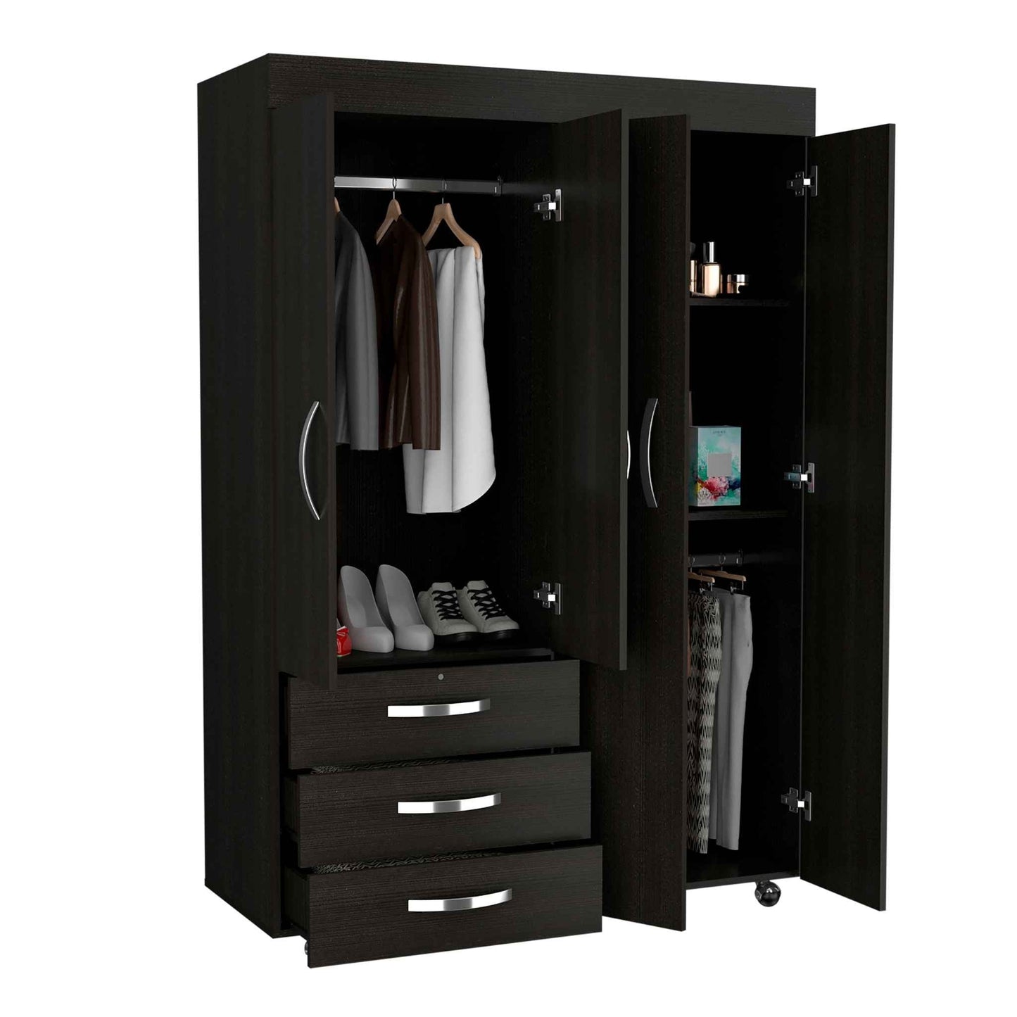 HomeRoots Black Tall Four Door Cabinet