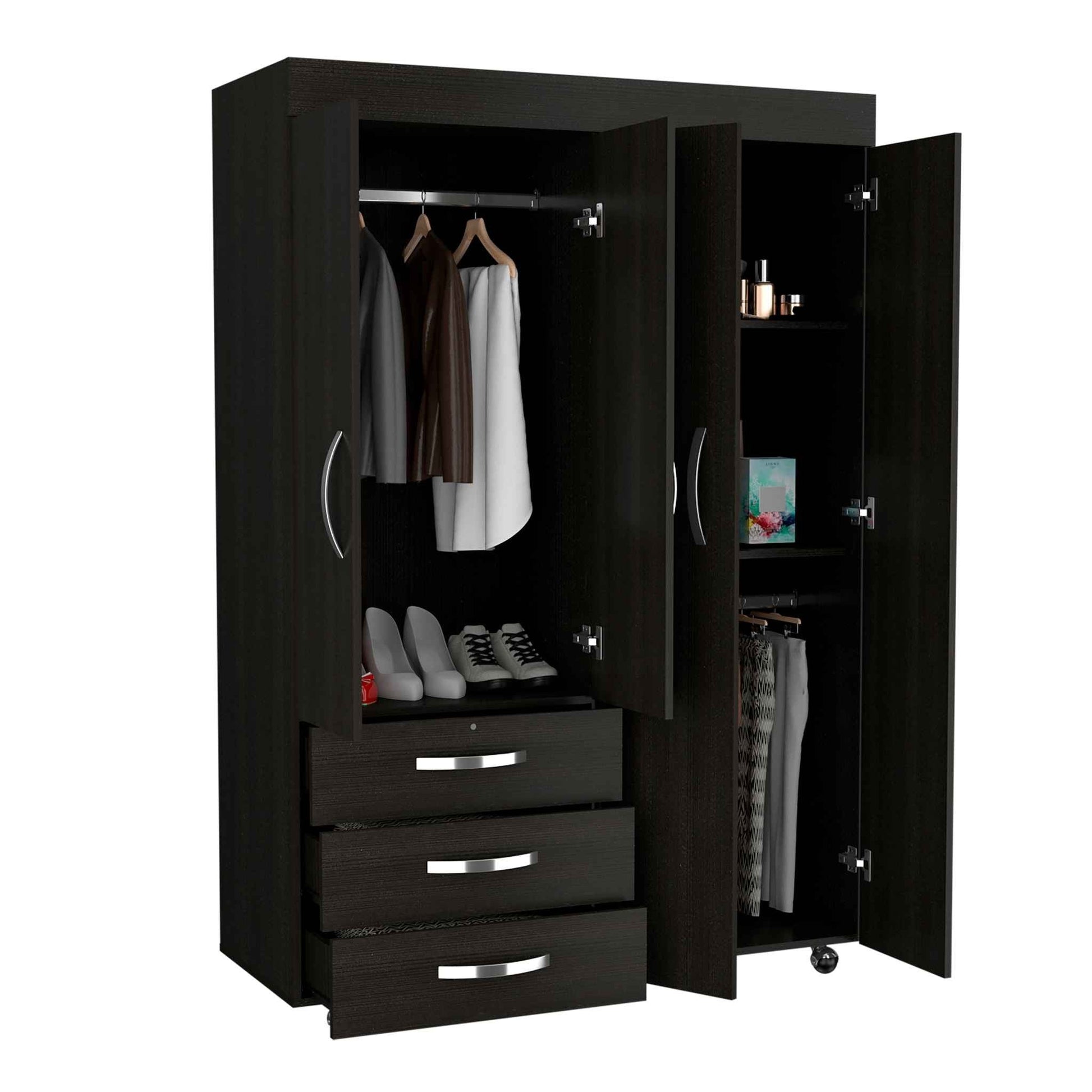 HomeRoots Black Tall Four Door Cabinet