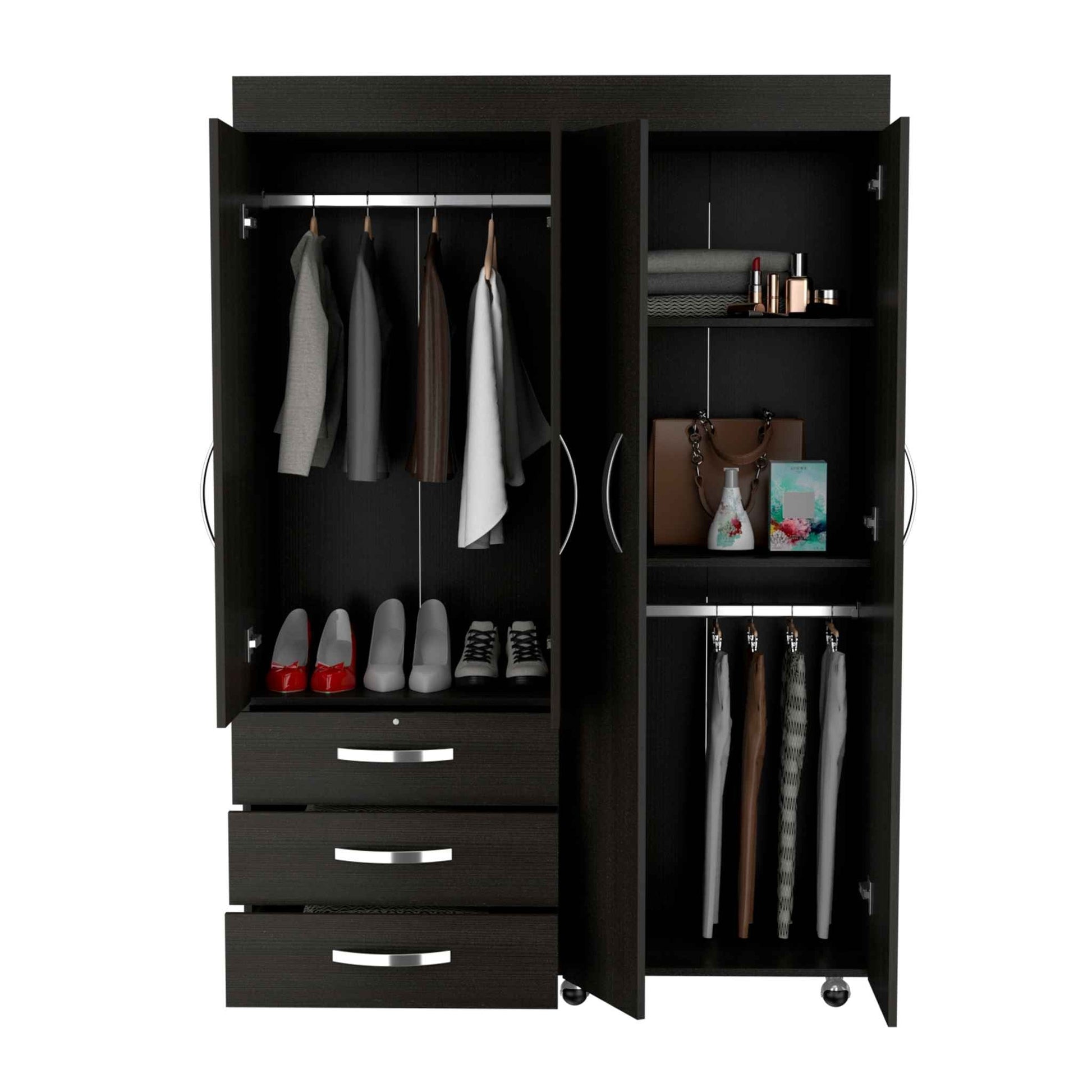 HomeRoots Black Tall Four Door Cabinet