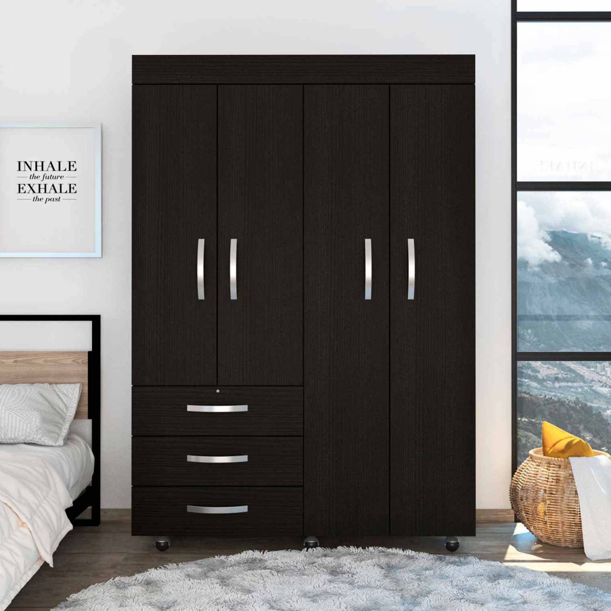 HomeRoots Black Tall Four Door Cabinet
