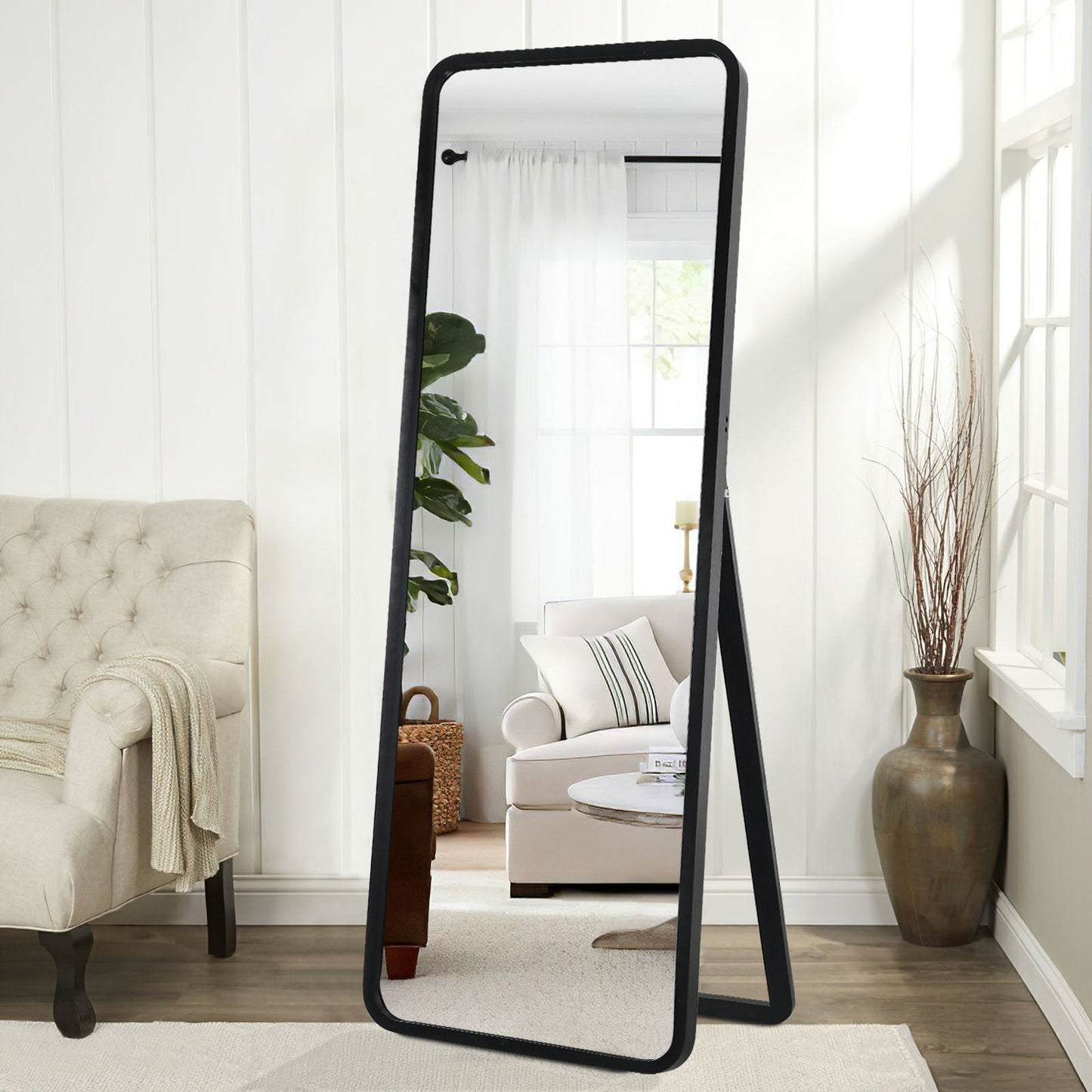 HomeRoots Black Wooden Standing Mirror