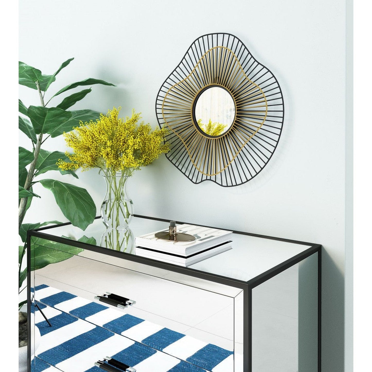 HomeRoots Black and Gold Contemporary Round Mirror