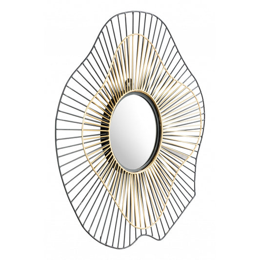 HomeRoots Black and Gold Contemporary Round Mirror