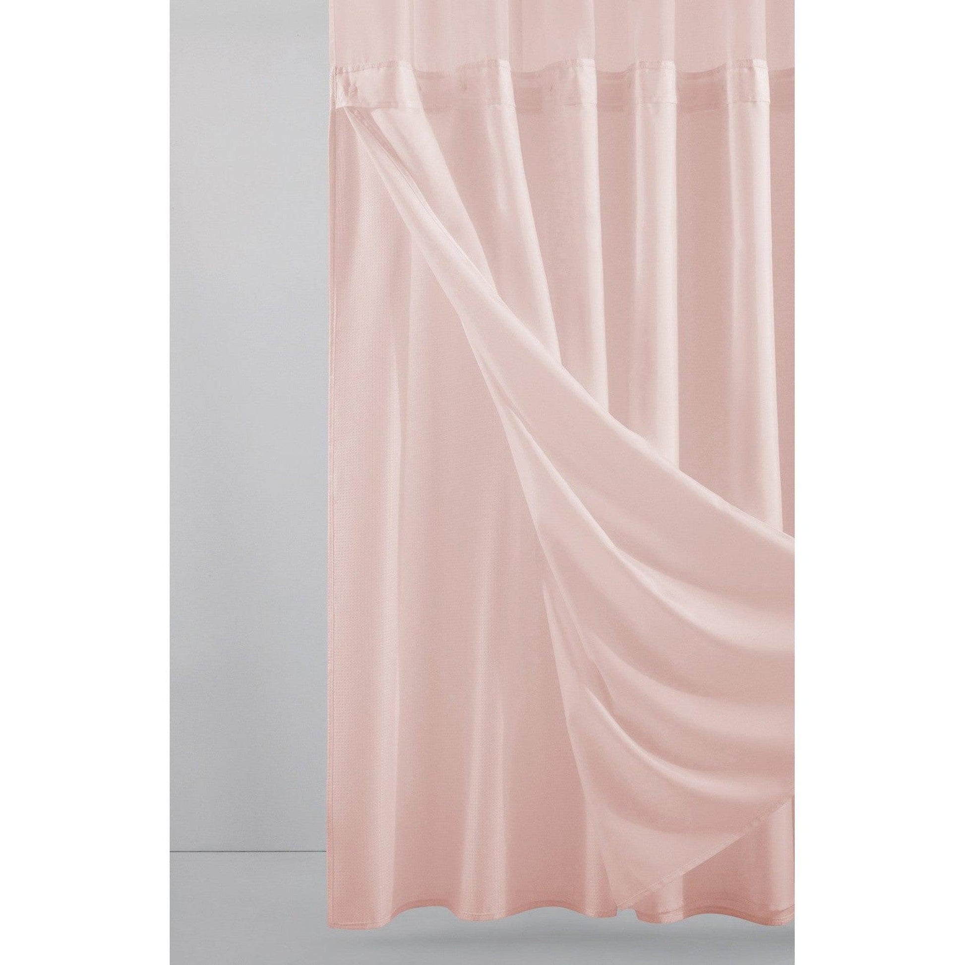 HomeRoots Blush Sheer And Grid Shower Curtain And Liner Set