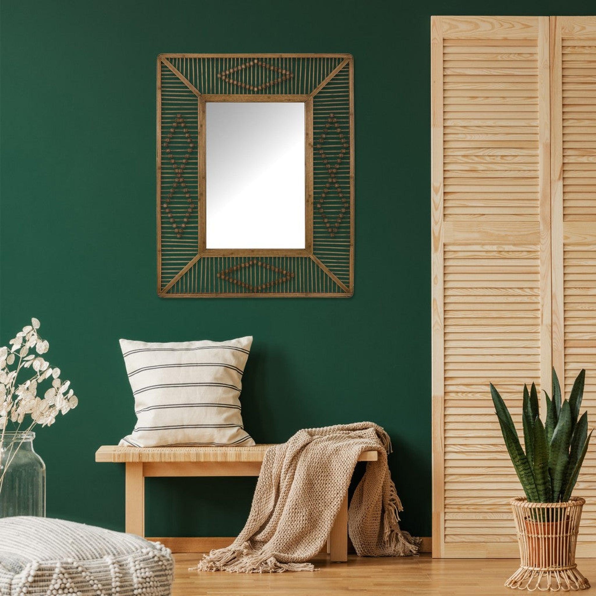 HomeRoots Bohemian Beaded Rectangle Wall Mirror