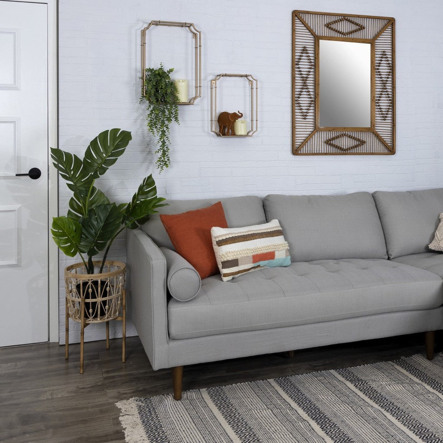 HomeRoots Bohemian Beaded Rectangle Wall Mirror