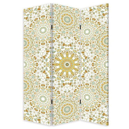 HomeRoots Boho Mandala Three Panel Room Divider Screen in Blue Finish