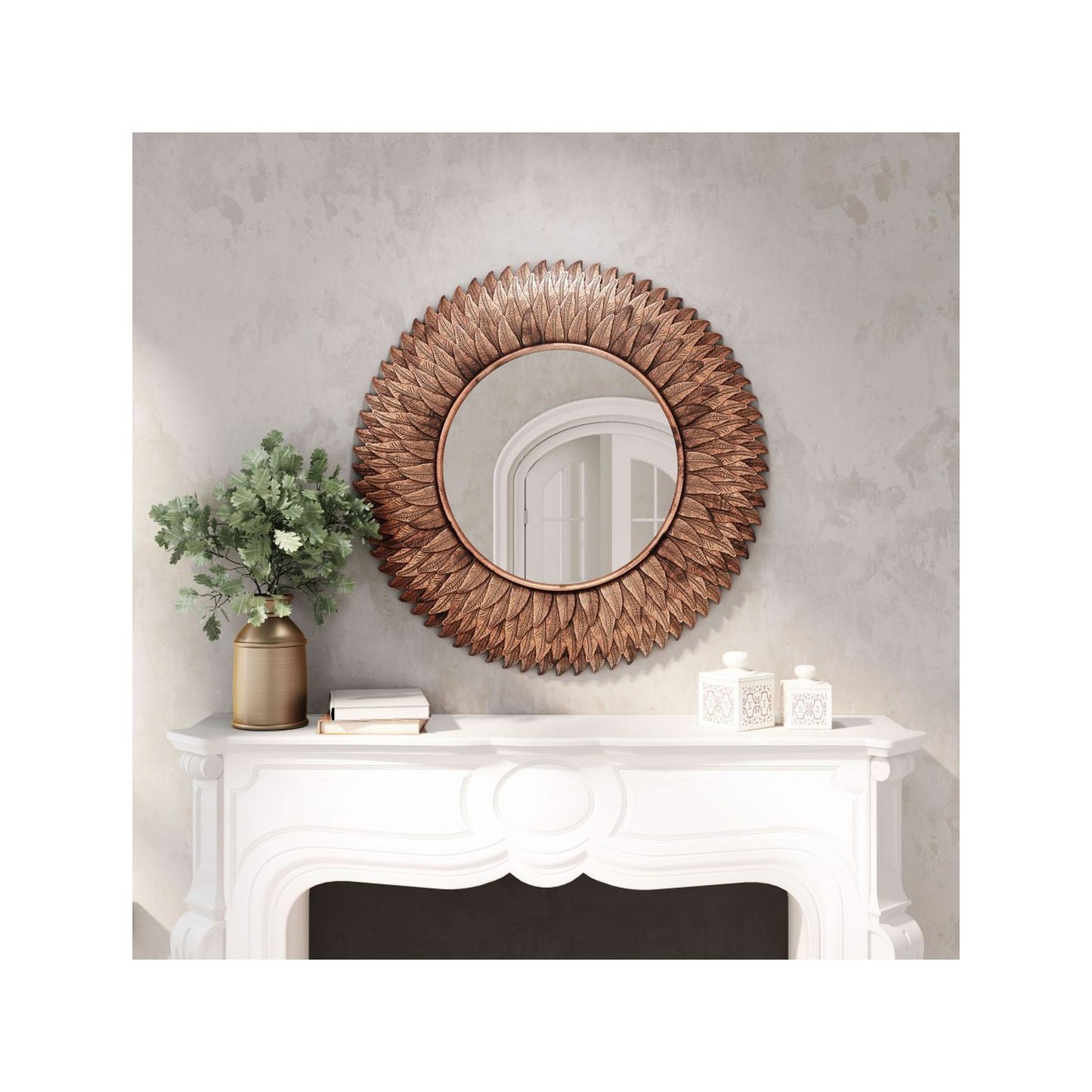 HomeRoots Bronze Leaf Round Mirror
