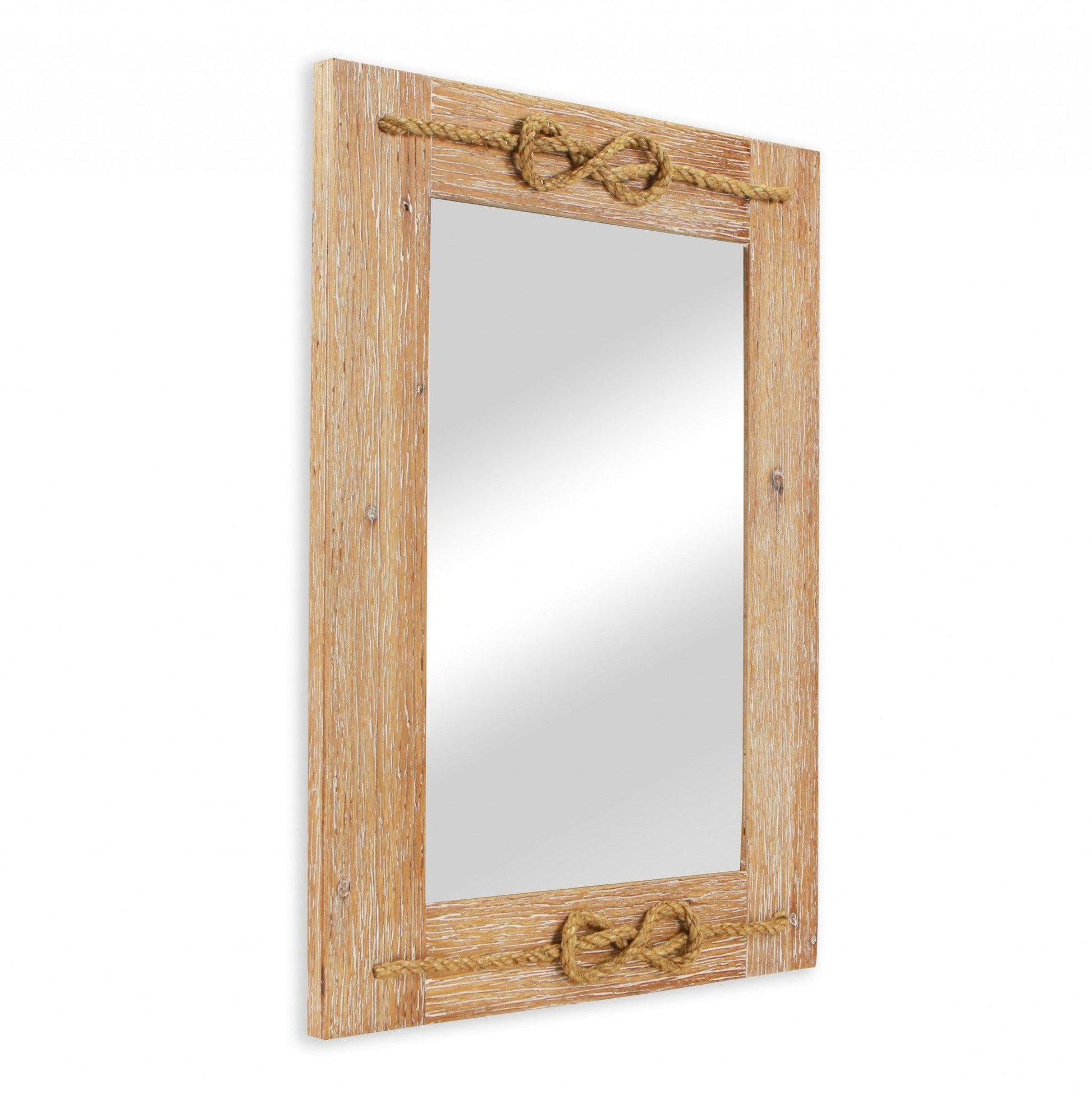 HomeRoots Brown Wood Finished Frame with Nautical Rope Accent Wall Mirror