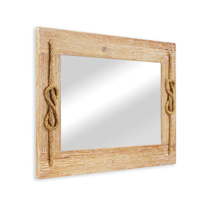 HomeRoots Brown Wood Finished Frame with Nautical Rope Accent Wall Mirror
