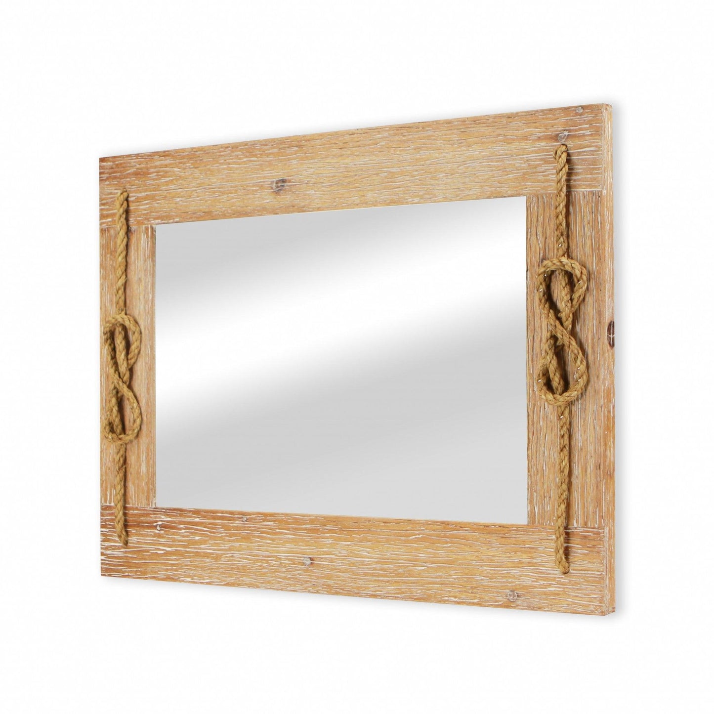 HomeRoots Brown Wood Finished Frame with Nautical Rope Accent Wall Mirror