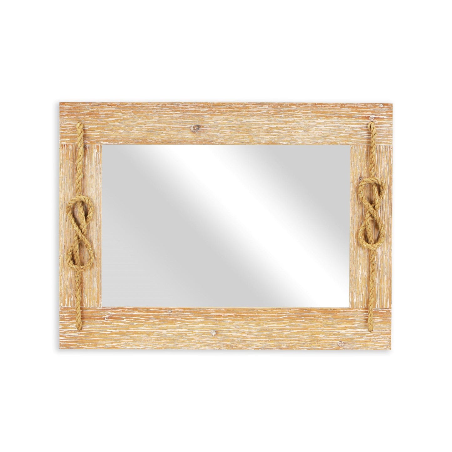 HomeRoots Brown Wood Finished Frame with Nautical Rope Accent Wall Mirror