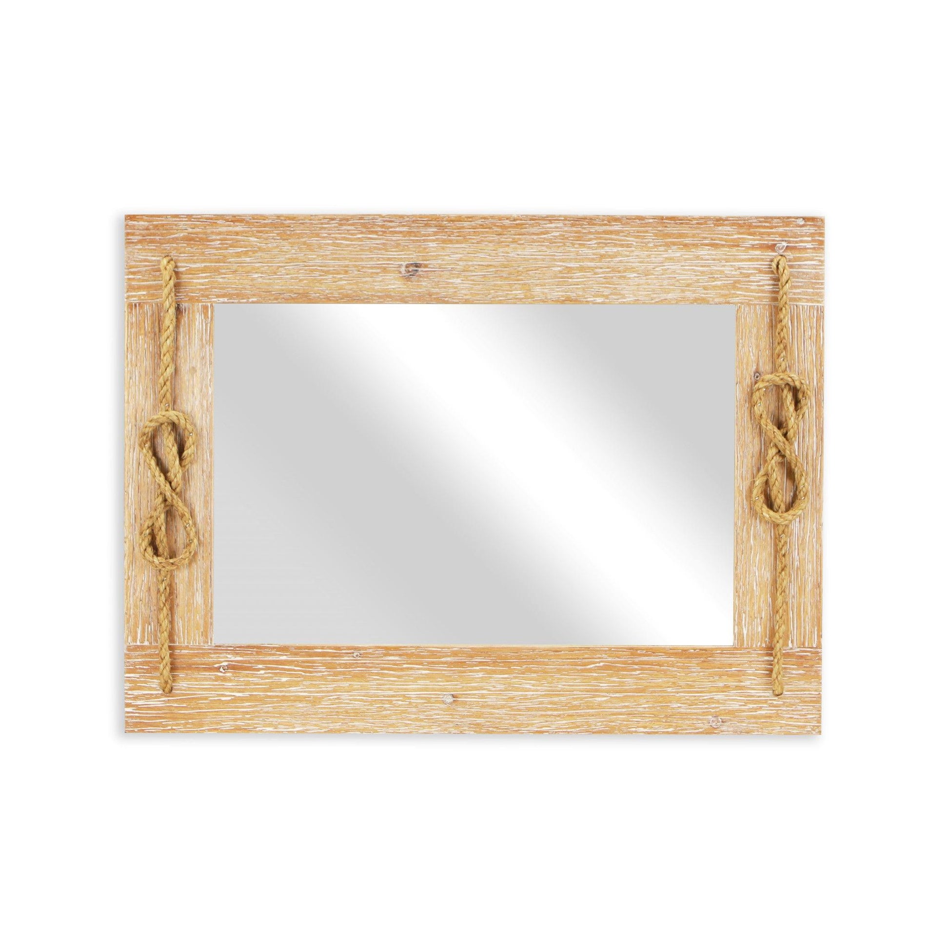 HomeRoots Brown Wood Finished Frame with Nautical Rope Accent Wall Mirror