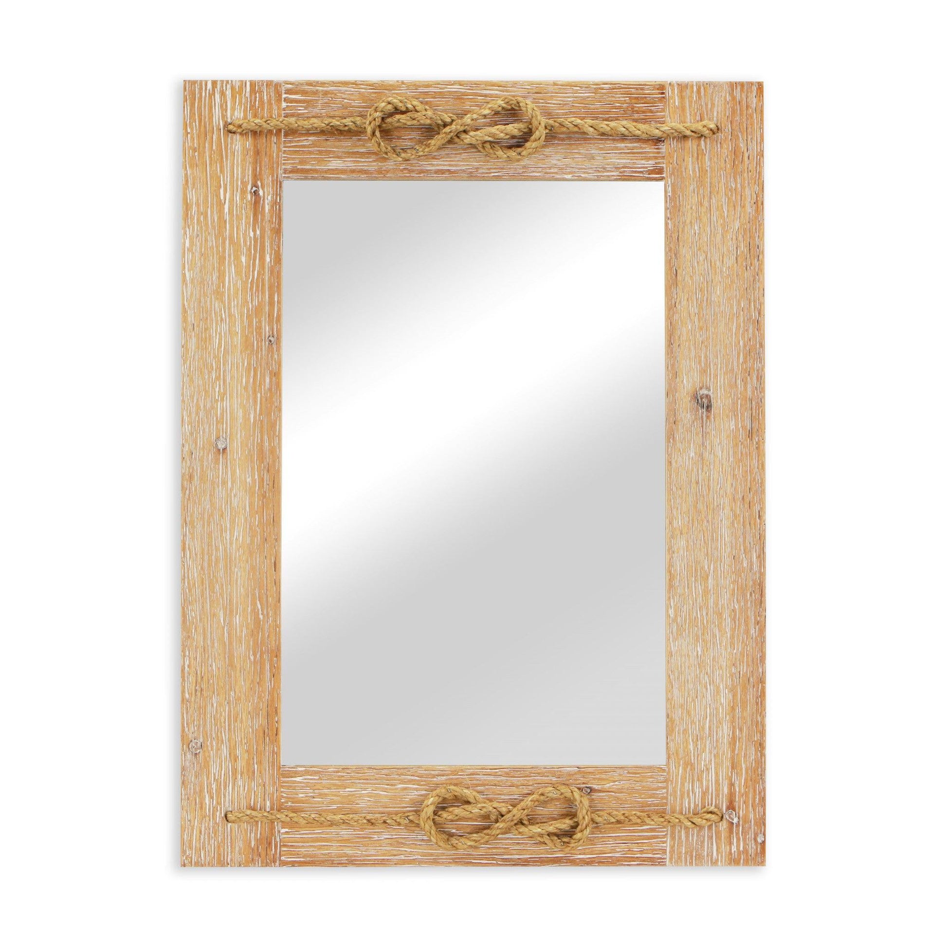 HomeRoots Brown Wood Finished Frame with Nautical Rope Accent Wall Mirror
