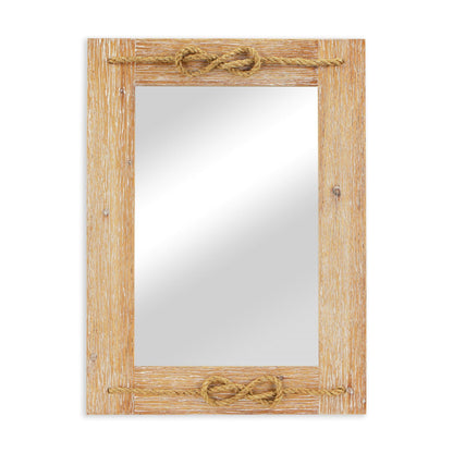 HomeRoots Brown Wood Finished Frame with Nautical Rope Accent Wall Mirror