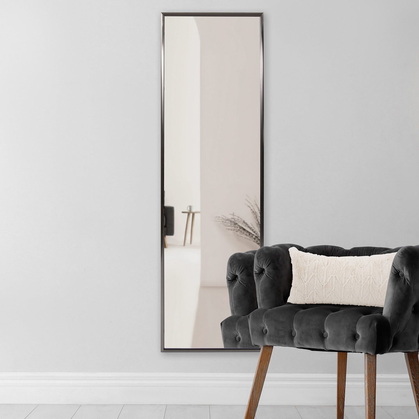 HomeRoots Brushed Titanium Rectangular Full Length Wall Mirror