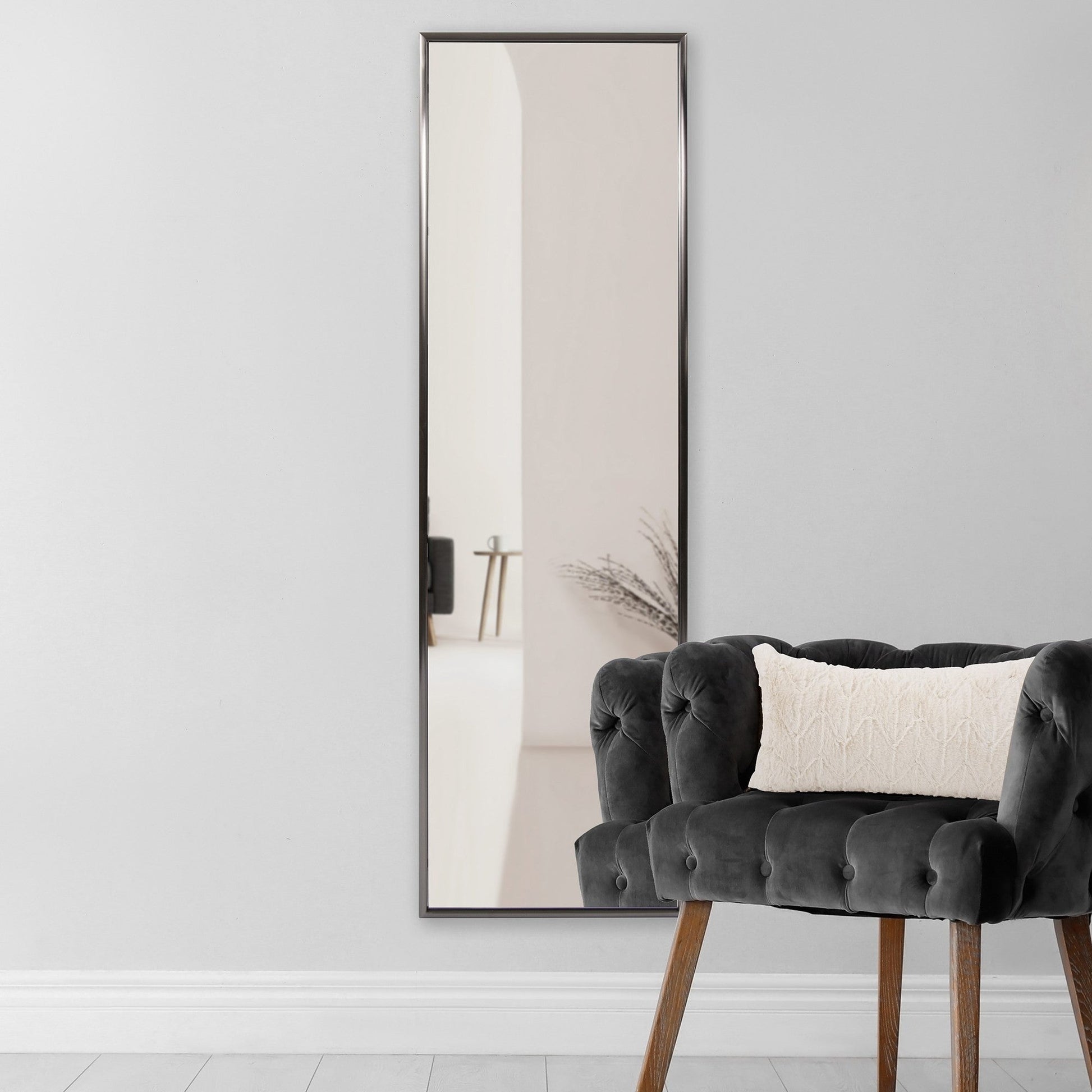 HomeRoots Brushed Titanium Rectangular Full Length Wall Mirror
