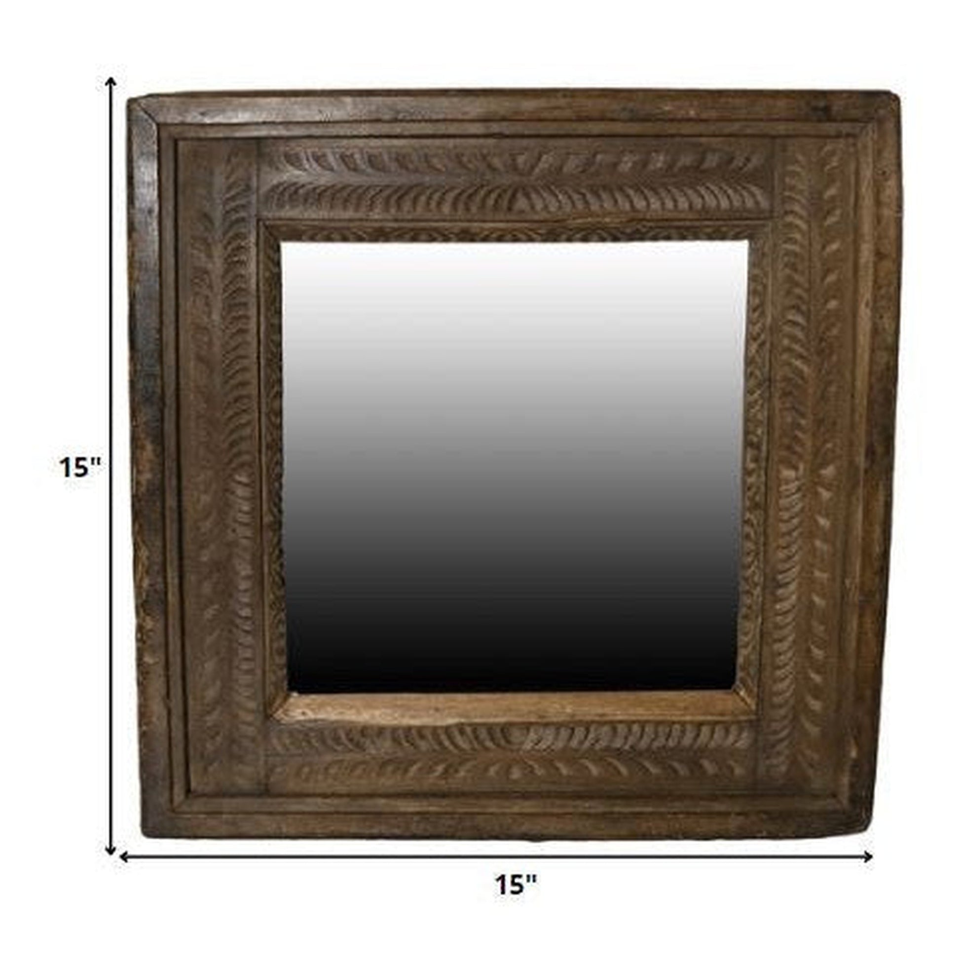 HomeRoots Carved Reclaimed Wood Square Mirror