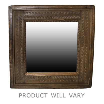 HomeRoots Carved Reclaimed Wood Square Mirror