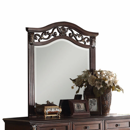 HomeRoots Carved Wall Mirror in Dark Walnut Wood Finish