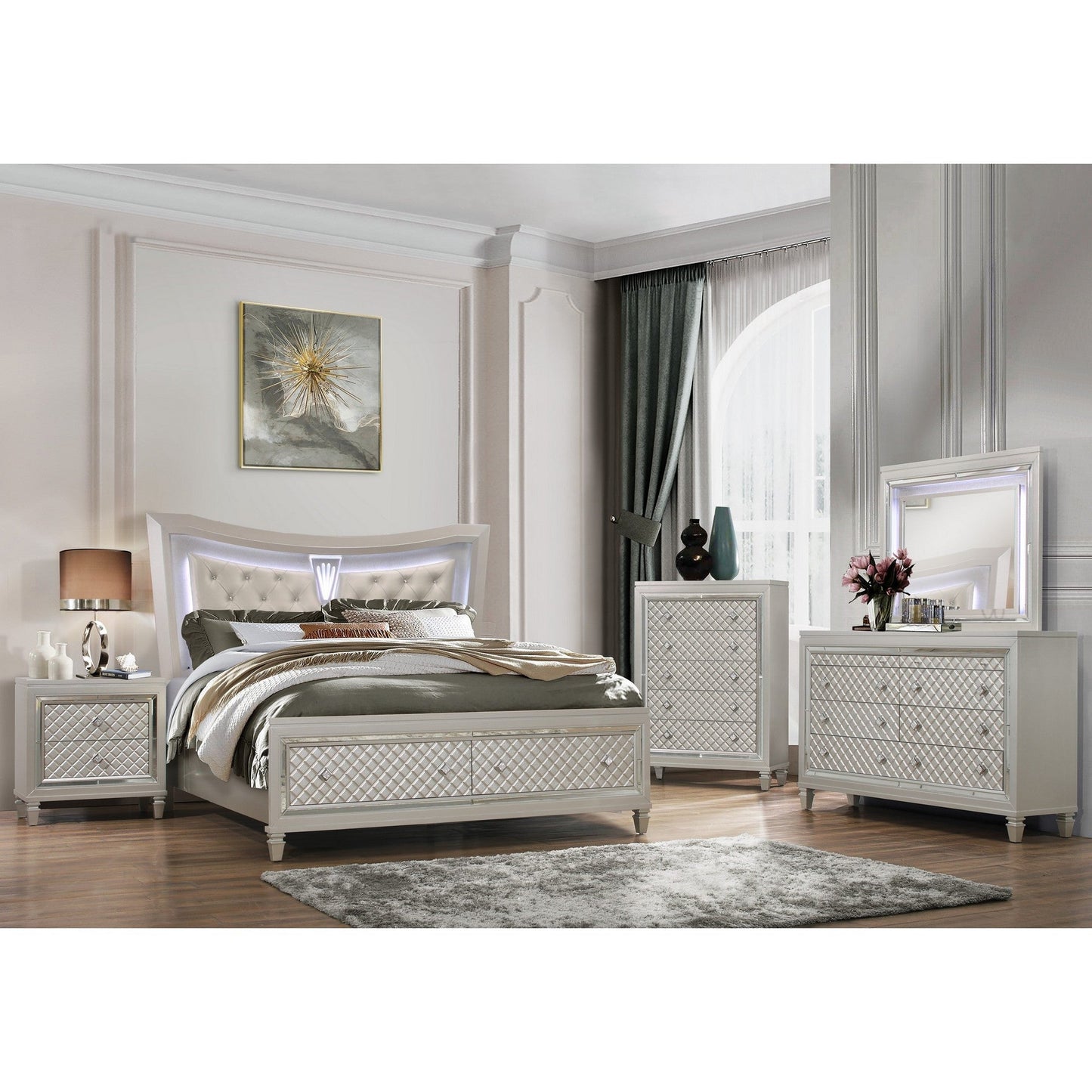 HomeRoots Champagne Toned Dresser With Tapered Acrylic Legs And 2 Jewelry Drawers