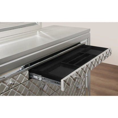 HomeRoots Champagne Toned Dresser With Tapered Acrylic Legs And 2 Jewelry Drawers