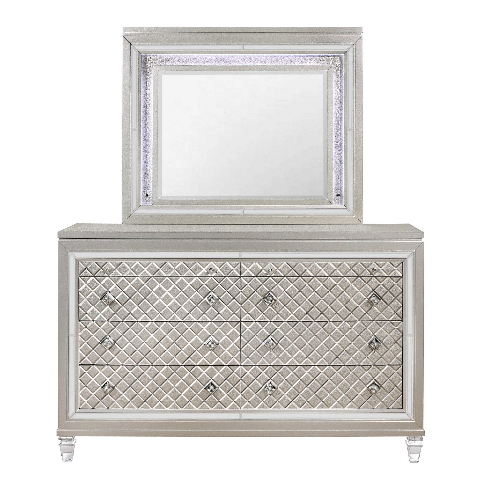 HomeRoots Champagne Toned Dresser With Tapered Acrylic Legs And 2 Jewelry Drawers