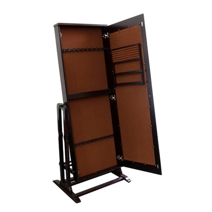 HomeRoots Cherry Finish Standing Mirror with Jewelry Storage