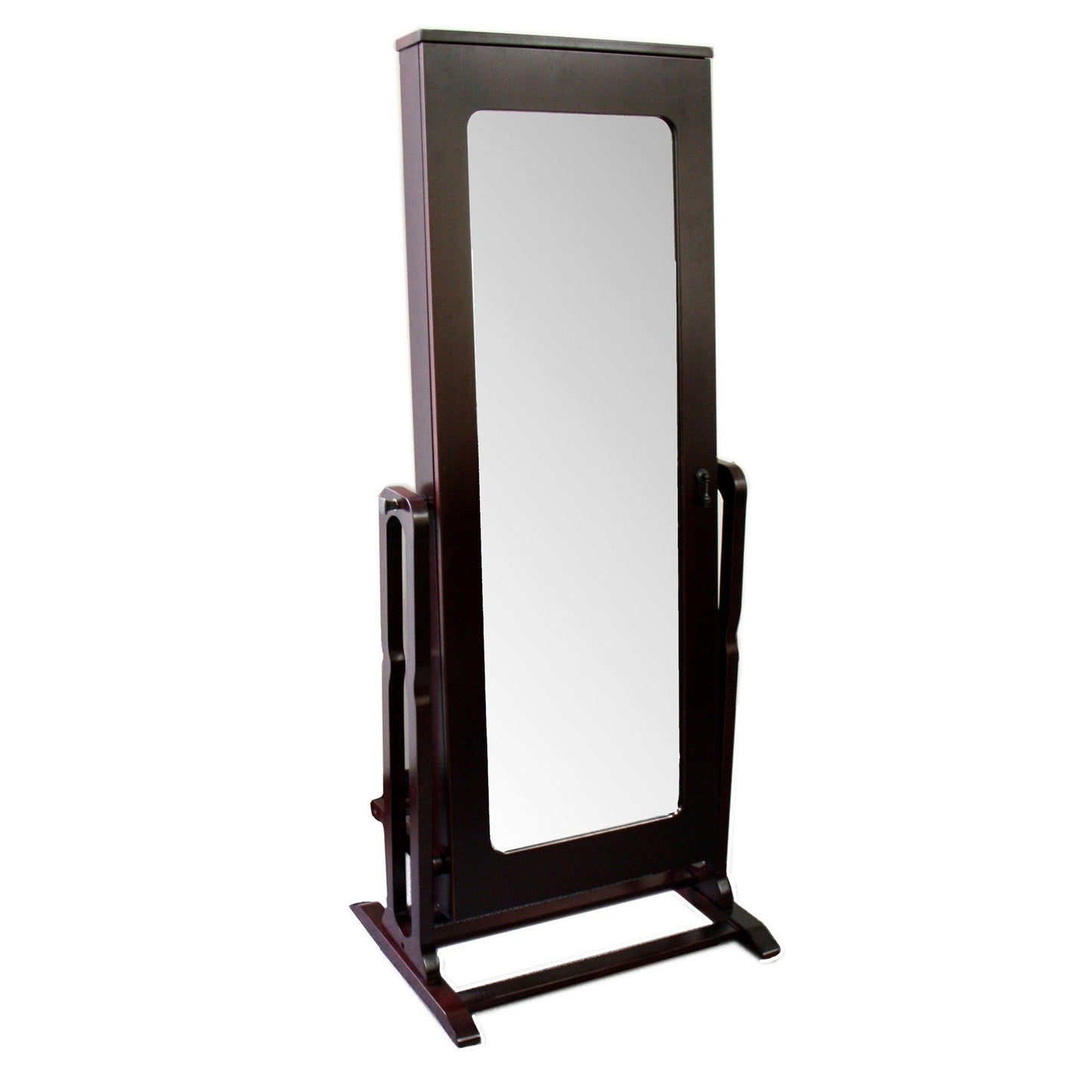 HomeRoots Cherry Finish Standing Mirror with Jewelry Storage