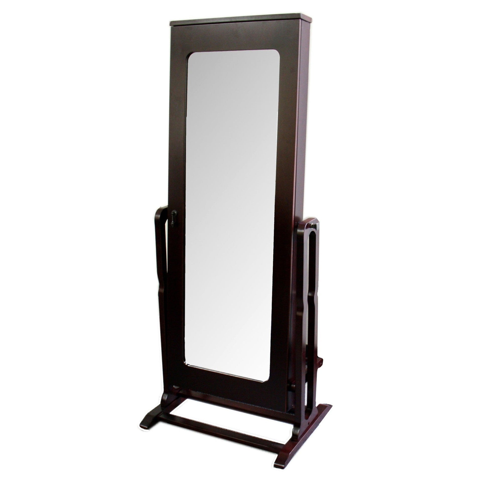 HomeRoots Cherry Finish Standing Mirror with Jewelry Storage