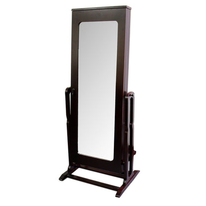 HomeRoots Cherry Finish Standing Mirror with Jewelry Storage