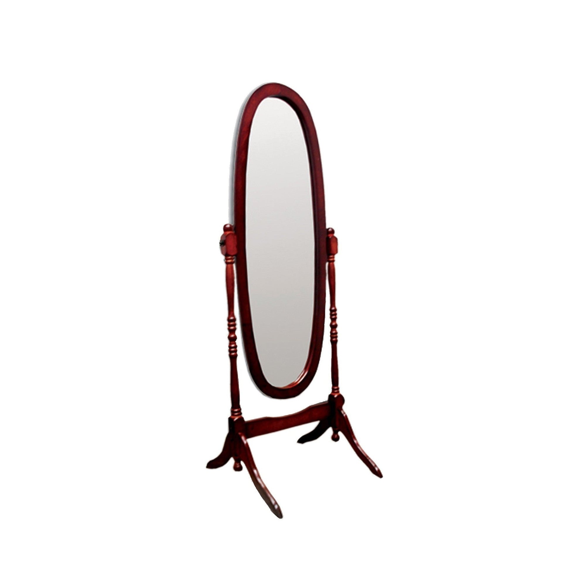 HomeRoots Classic Cherry Finish Cheval Standing Oval Mirror
