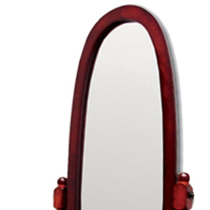 HomeRoots Classic Cherry Finish Cheval Standing Oval Mirror
