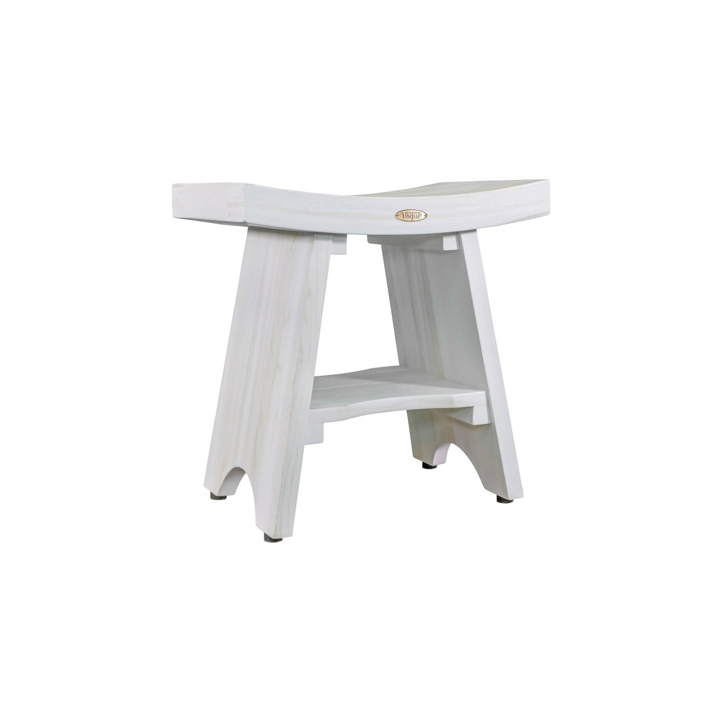 HomeRoots Compact Curvilinear Teak Shower Outdoor Bench with Shelf in Driftwood Finish