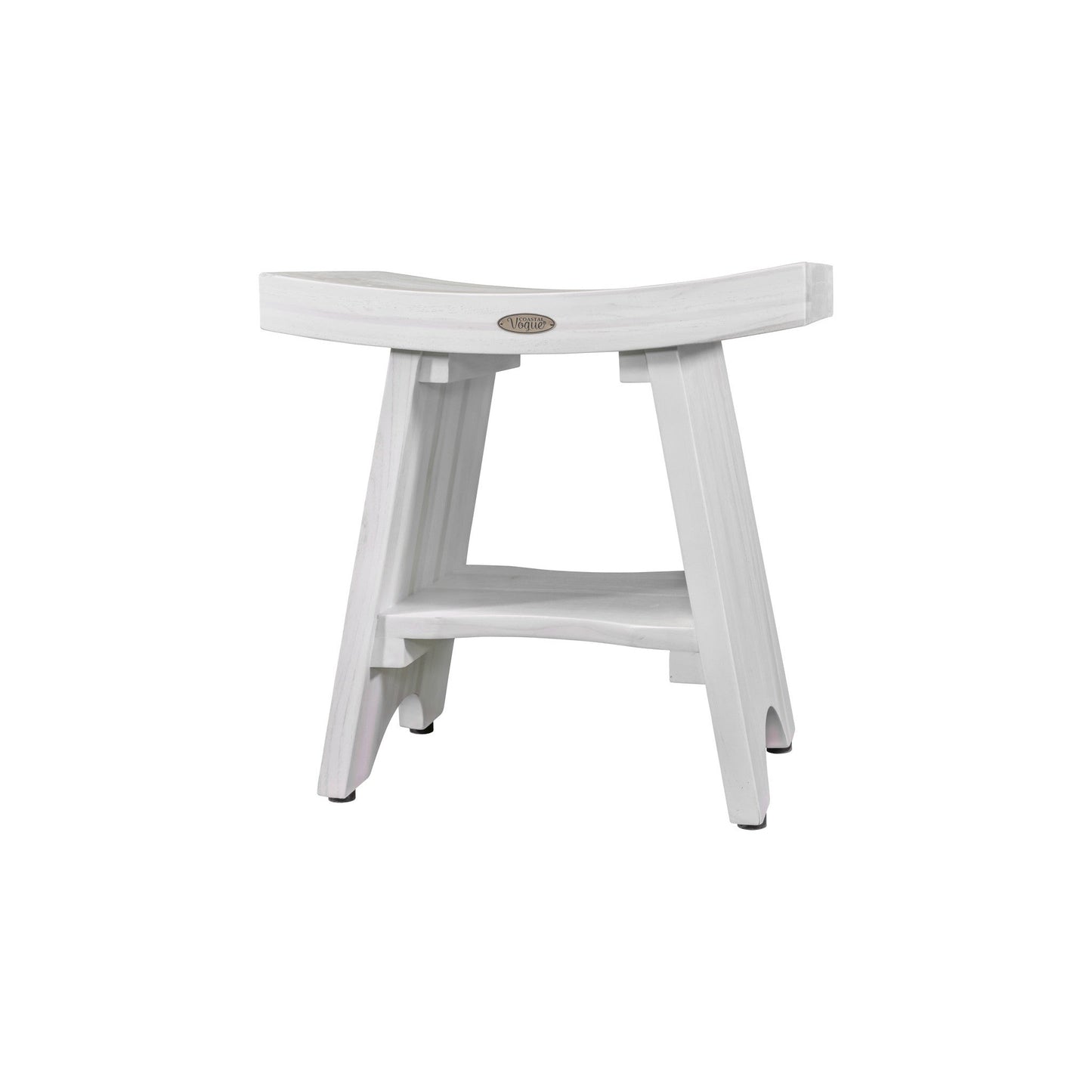 HomeRoots Compact Curvilinear Teak Shower Outdoor Bench with Shelf in Driftwood Finish