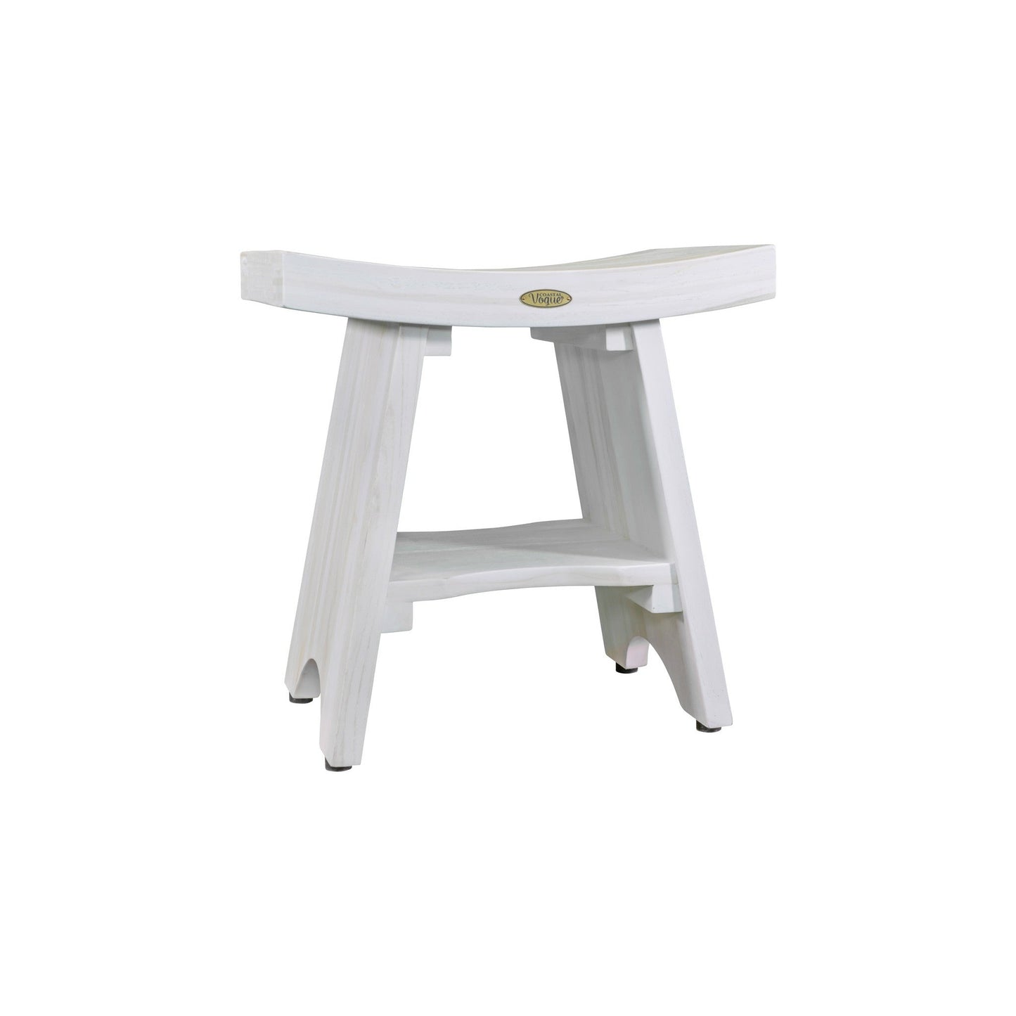 HomeRoots Compact Curvilinear Teak Shower Outdoor Bench with Shelf in Driftwood Finish