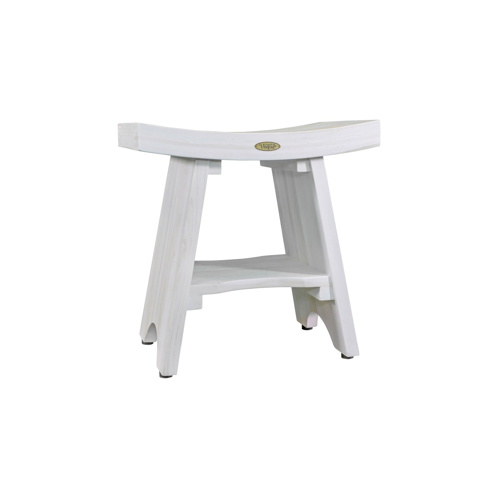 HomeRoots Compact Curvilinear Teak Shower Outdoor Bench with Shelf in Driftwood Finish