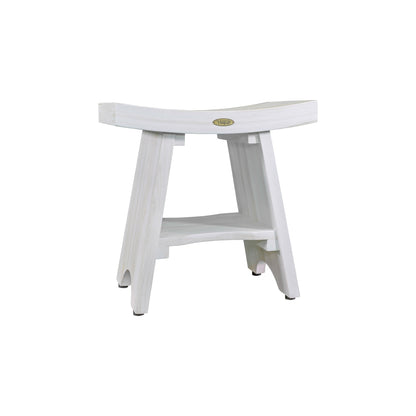 HomeRoots Compact Curvilinear Teak Shower Outdoor Bench with Shelf in Driftwood Finish