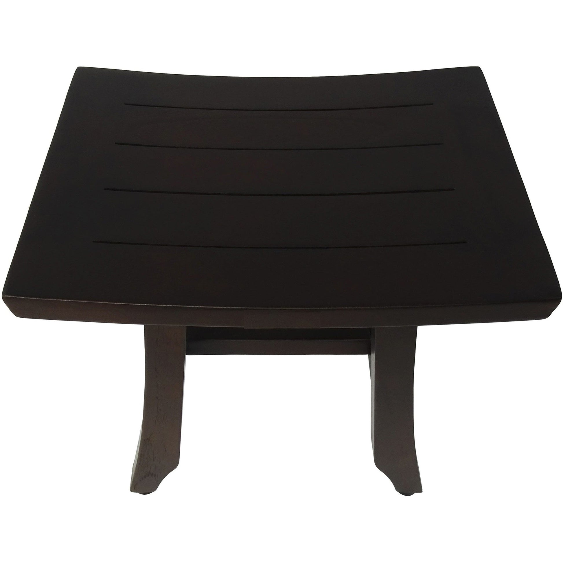 HomeRoots Compact Curvilinear Teak Shower or Outdoor Bench in Brown Finish