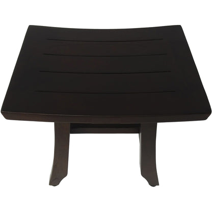 HomeRoots Compact Curvilinear Teak Shower or Outdoor Bench in Brown Finish