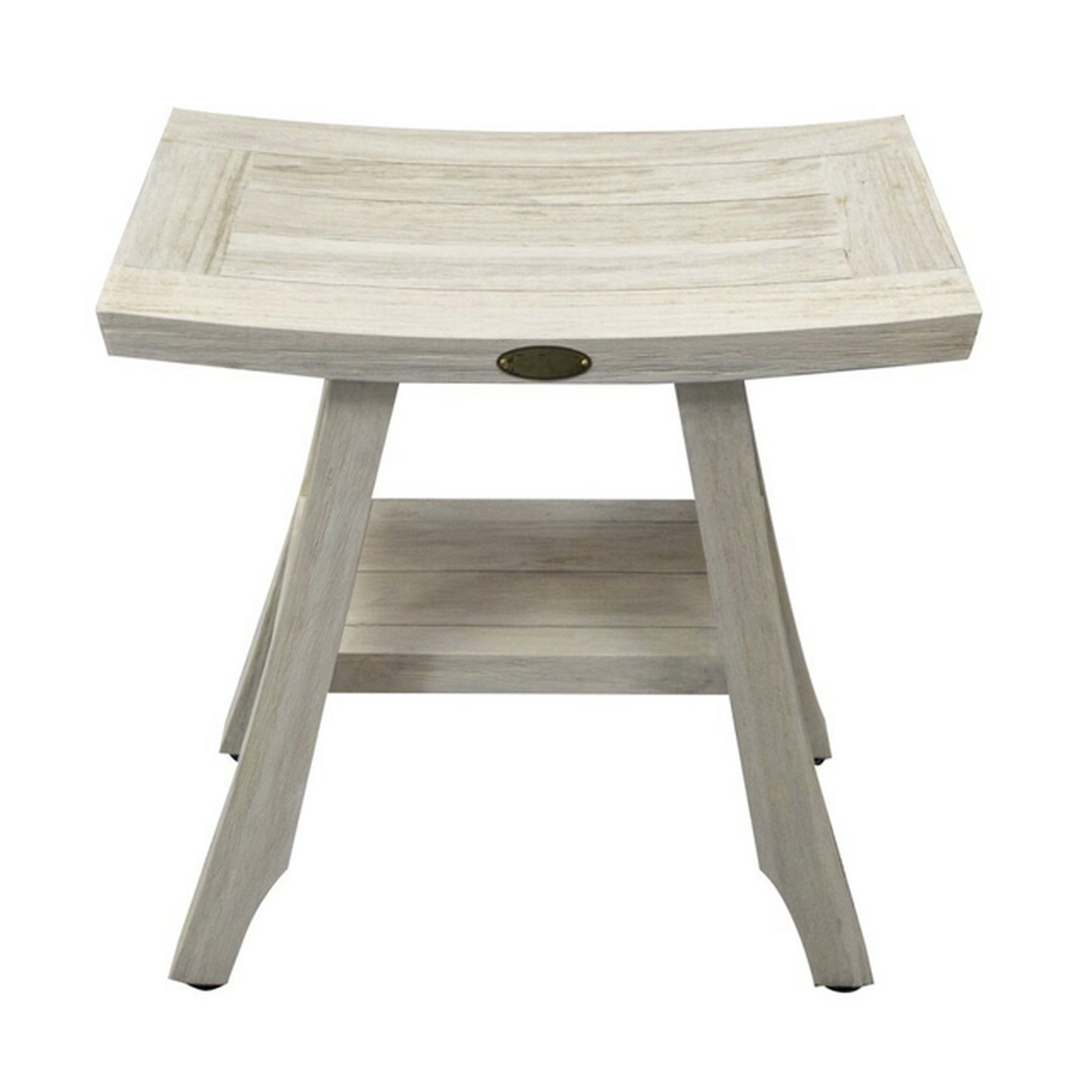 HomeRoots Compact Square Teak Shower Stool with Shelf in White Finish