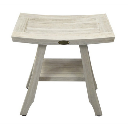 HomeRoots Compact Square Teak Shower Stool with Shelf in White Finish