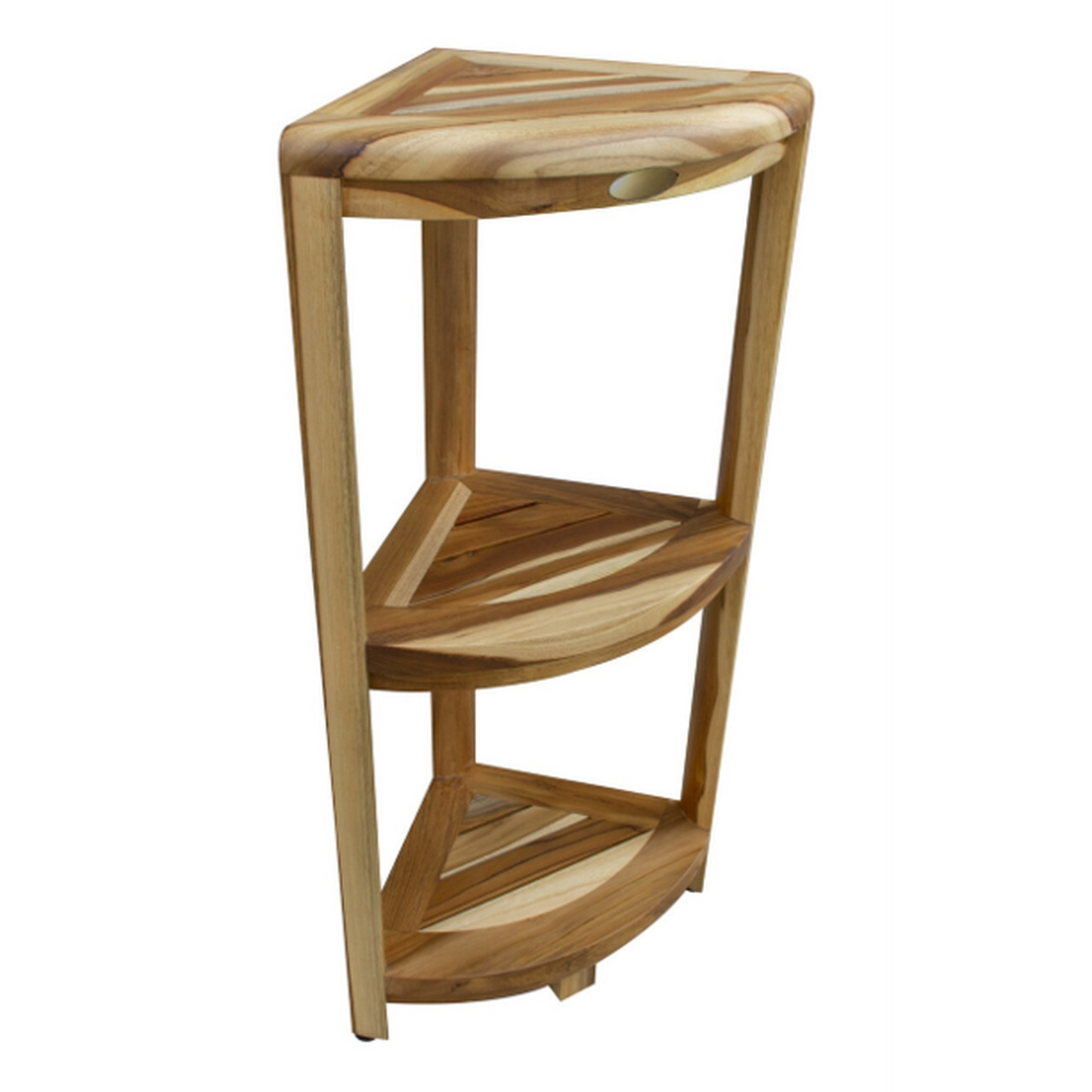 HomeRoots Compact Teak 3 tier Corner Shower Outdoor Bench in Natural Finish