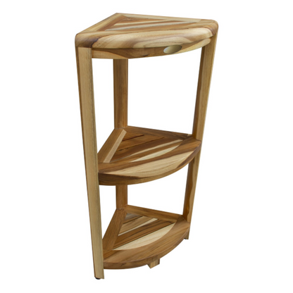 HomeRoots Compact Teak 3 tier Corner Shower Outdoor Bench in Natural Finish