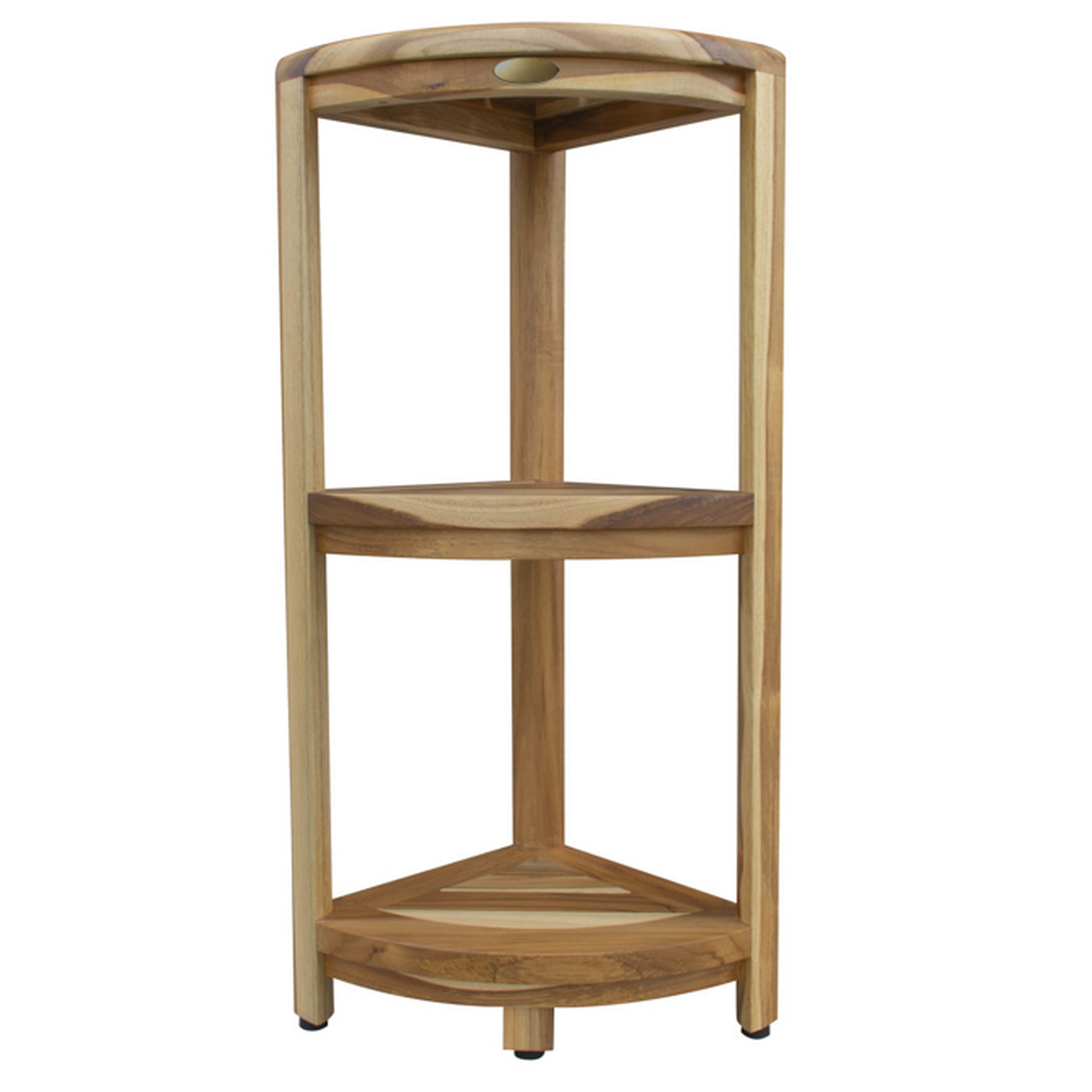 HomeRoots Compact Teak 3 tier Corner Shower Outdoor Bench in Natural Finish