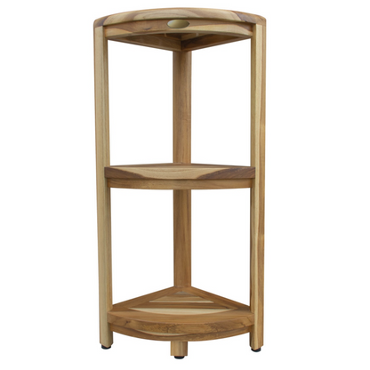 HomeRoots Compact Teak 3 tier Corner Shower Outdoor Bench in Natural Finish