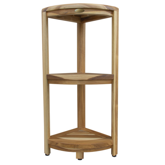 HomeRoots Compact Teak 3 tier Corner Shower Outdoor Bench in Natural Finish