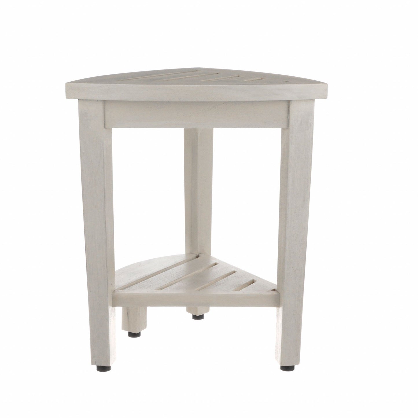 HomeRoots Compact Teak Corner Shower Stool with Shelf in Whitewash Finish