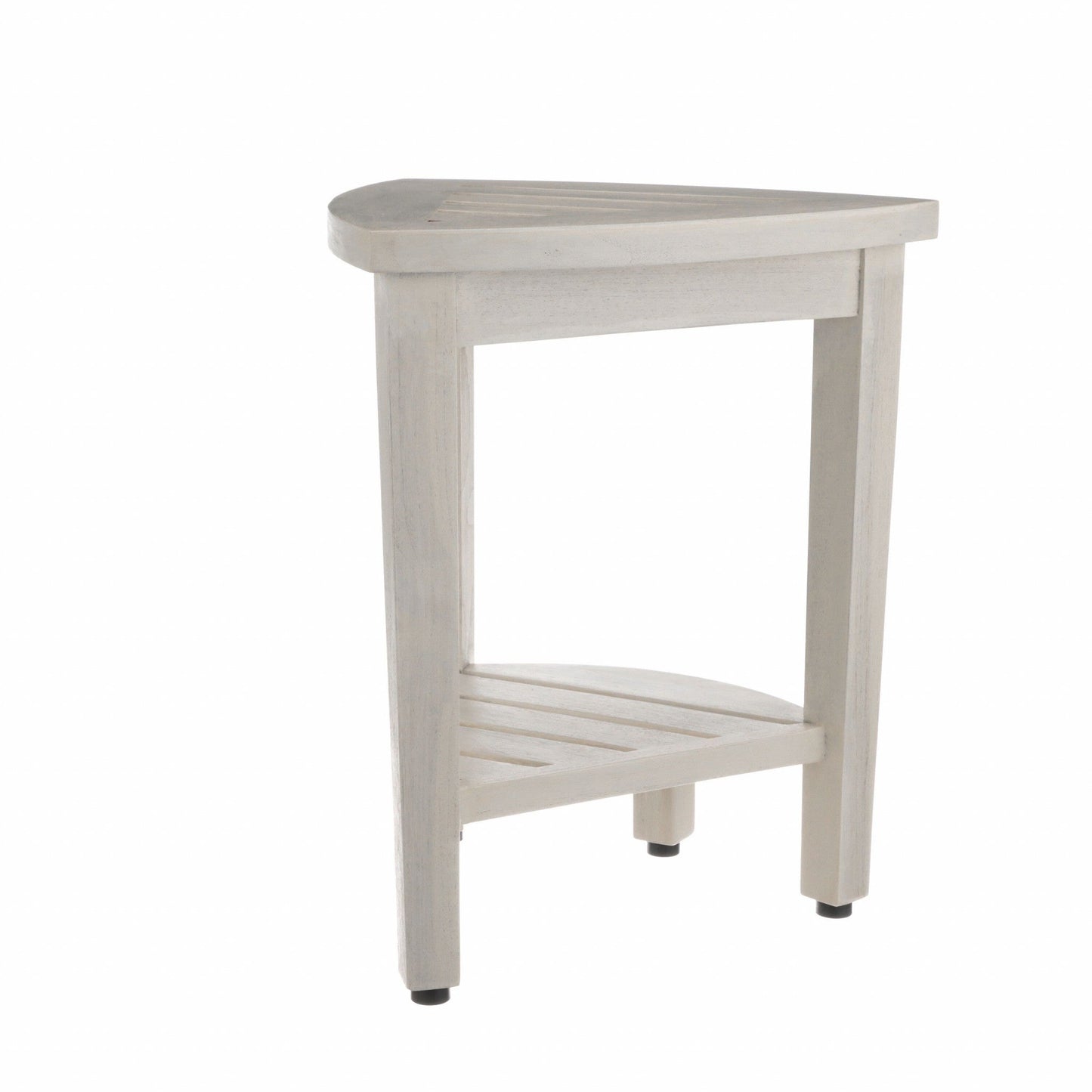 HomeRoots Compact Teak Corner Shower Stool with Shelf in Whitewash Finish