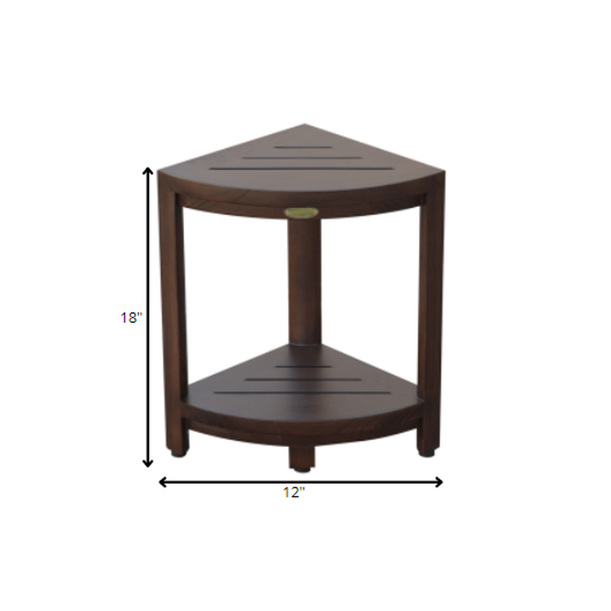 HomeRoots Compact Triangular Teak Shower Outdoor Bench with Shelf in Brown Finish